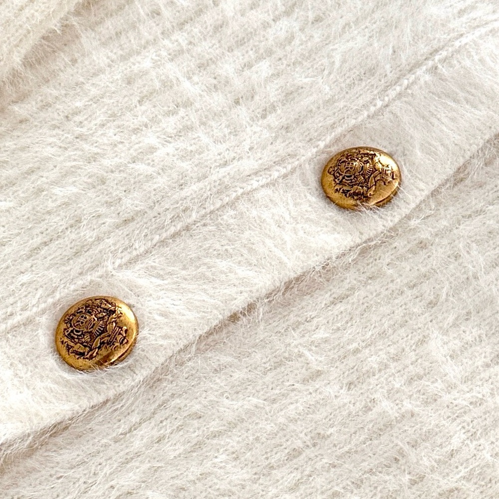 Banana Republic Cream Fuzzy Cardigan with Distressed Gold Buttons, X-Small - Picture 3 of 9
